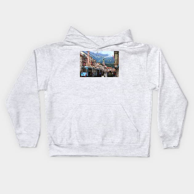 Artistic Innsbruck Street Scene Kids Hoodie by Violaman